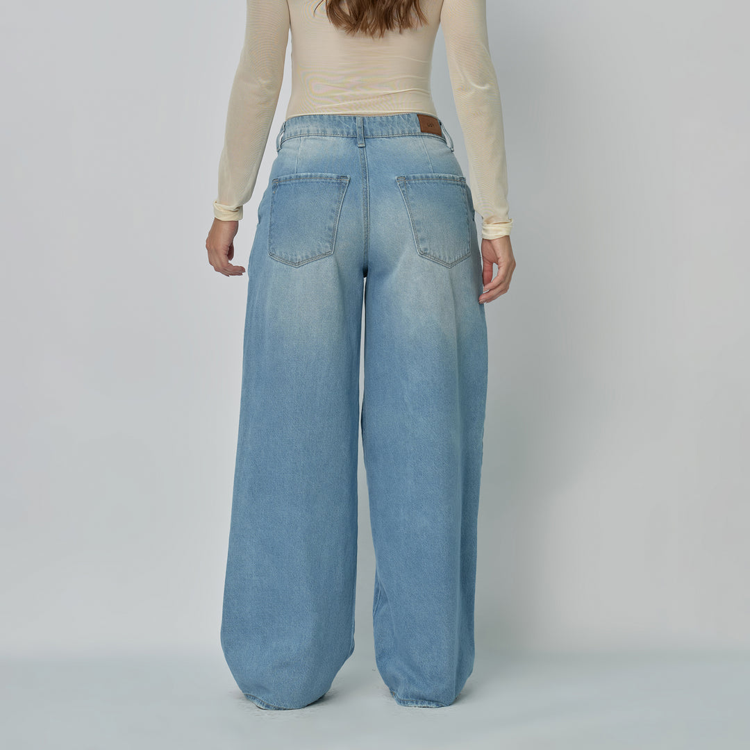 Ref: 552935 Jean dama Wide Leg tiro alto rígido – Azul claro