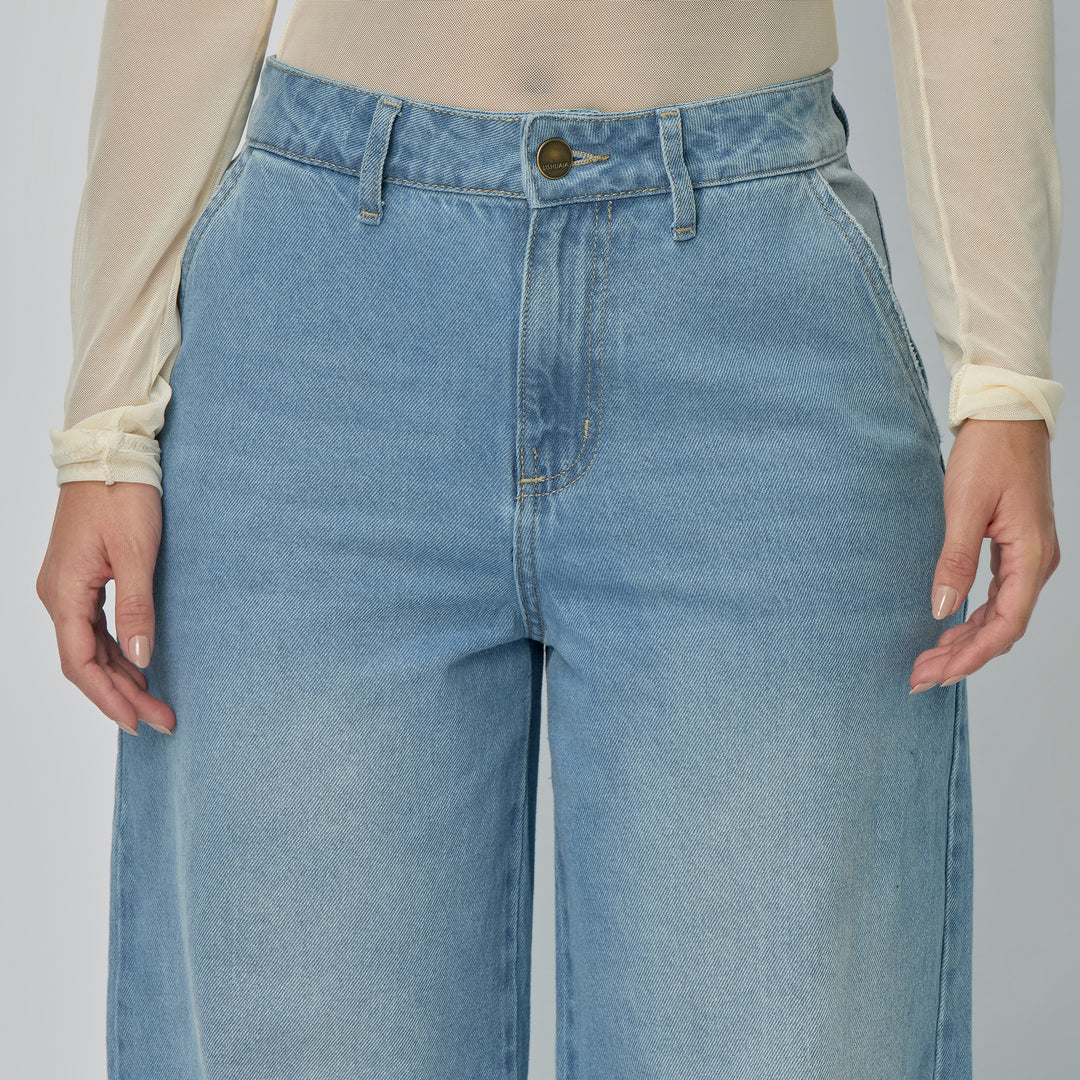 Ref: 552935 Jean dama Wide Leg tiro alto rígido – Azul claro