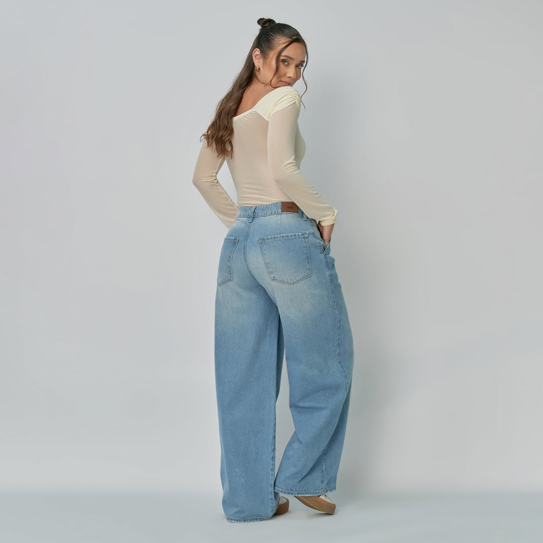 Ref: 552935 Jean dama Wide Leg tiro alto rígido – Azul claro