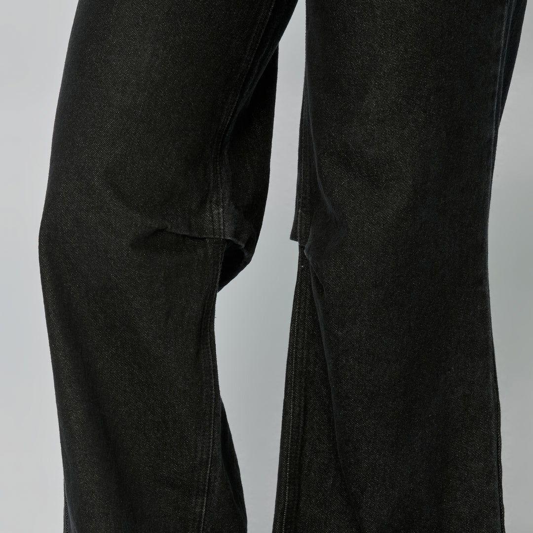 Ref: 552883 Jean dama Wide Leg tiro alto rígido con detalle de pliegue en rodilla, color Negro
