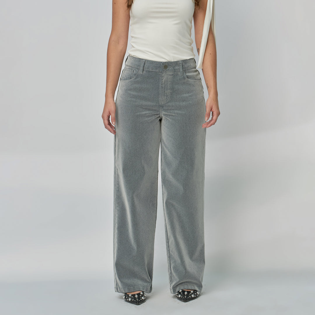 Ref: 552940 Jean dama Wide Leg tiro alto rígido tela Velvet, color Gris