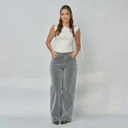 Ref: 552940 Jean dama Wide Leg tiro alto rígido tela Velvet, color Gris