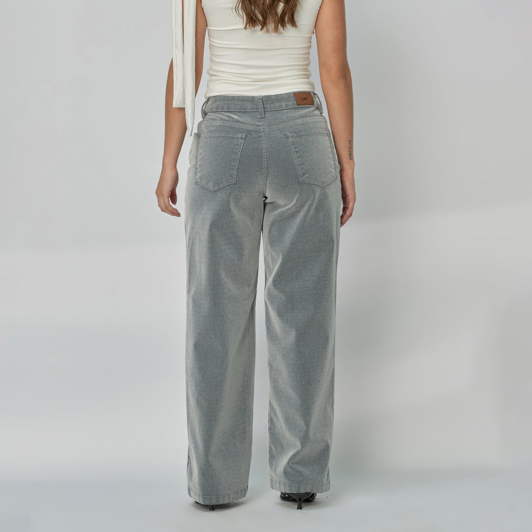 Ref: 552940 Jean dama Wide Leg tiro alto rígido tela Velvet, color Gris