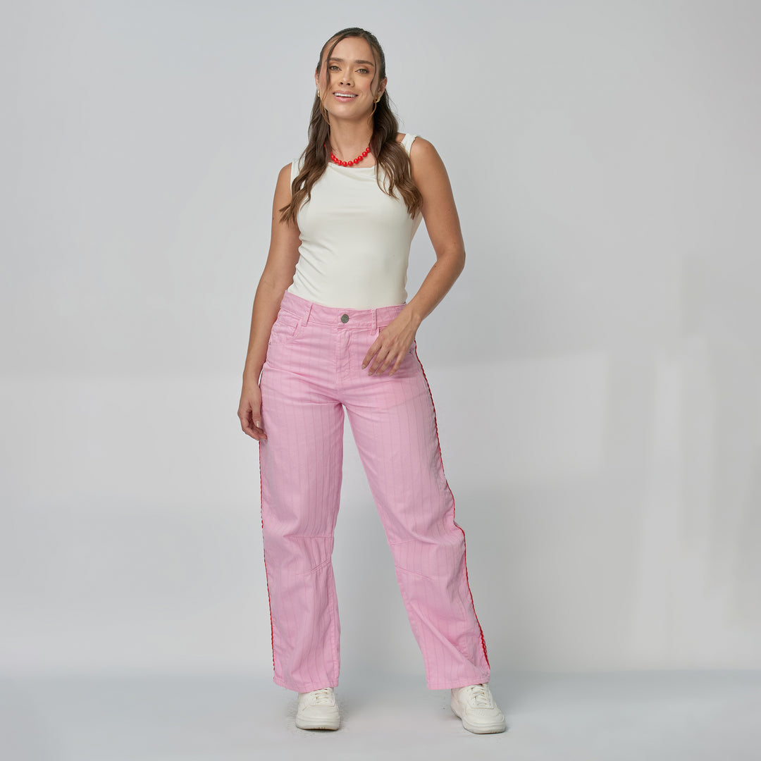 REF: 552895 Jean dama barrel straight rígido, color Rosado