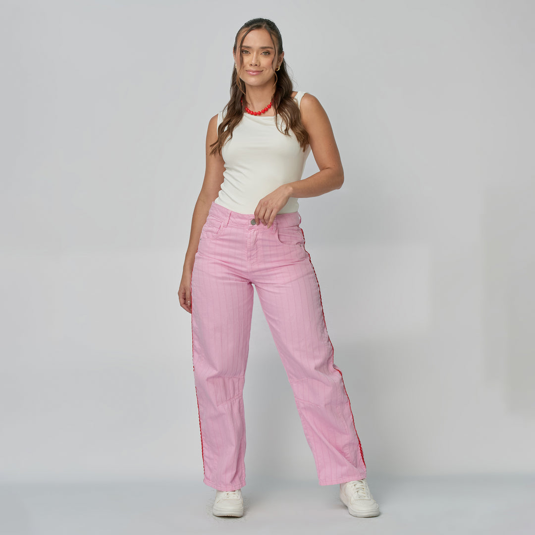REF: 552895 Jean dama barrel straight rígido, color Rosado