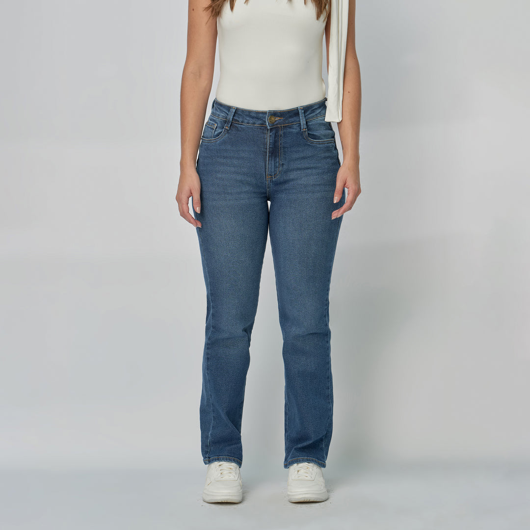 REF: 552925 Jean dama Straight tiro medio licrado, color Azul medio