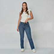 REF: 552925 Jean dama Straight tiro medio licrado, color Azul medio