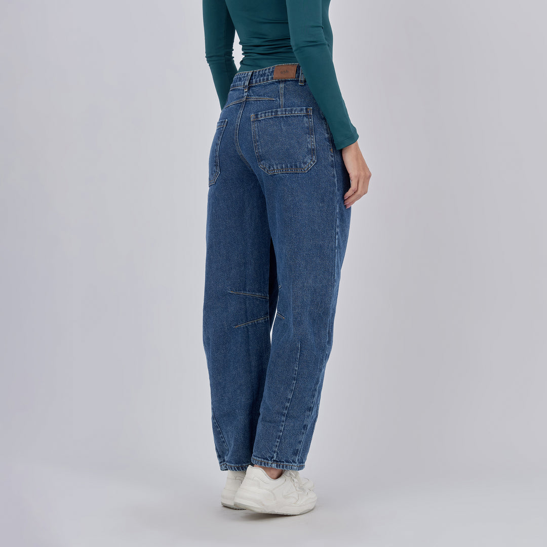 REF: 552890 Jean dama Barrel Straight rígido con detalle de costuras, color Azul medio