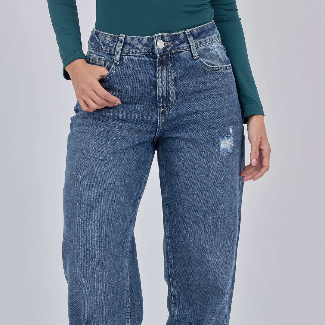 Ref: 552861 Jean dama straight tiro alto rígido, color Azul claro