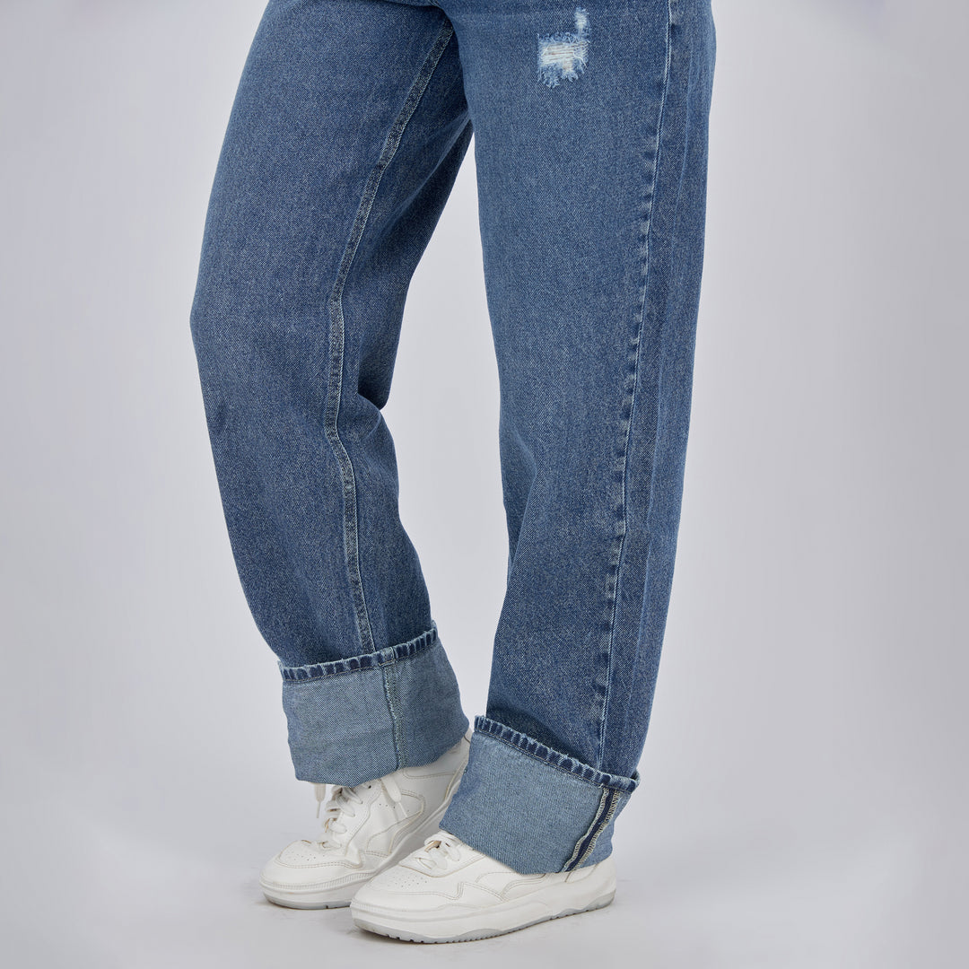 Ref: 552861 Jean dama straight tiro alto rígido, color Azul claro
