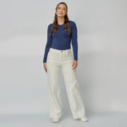 Ref: 552936 Jean dama Wide Leg tiro alto licrado con detalle de costuras, color Ivory