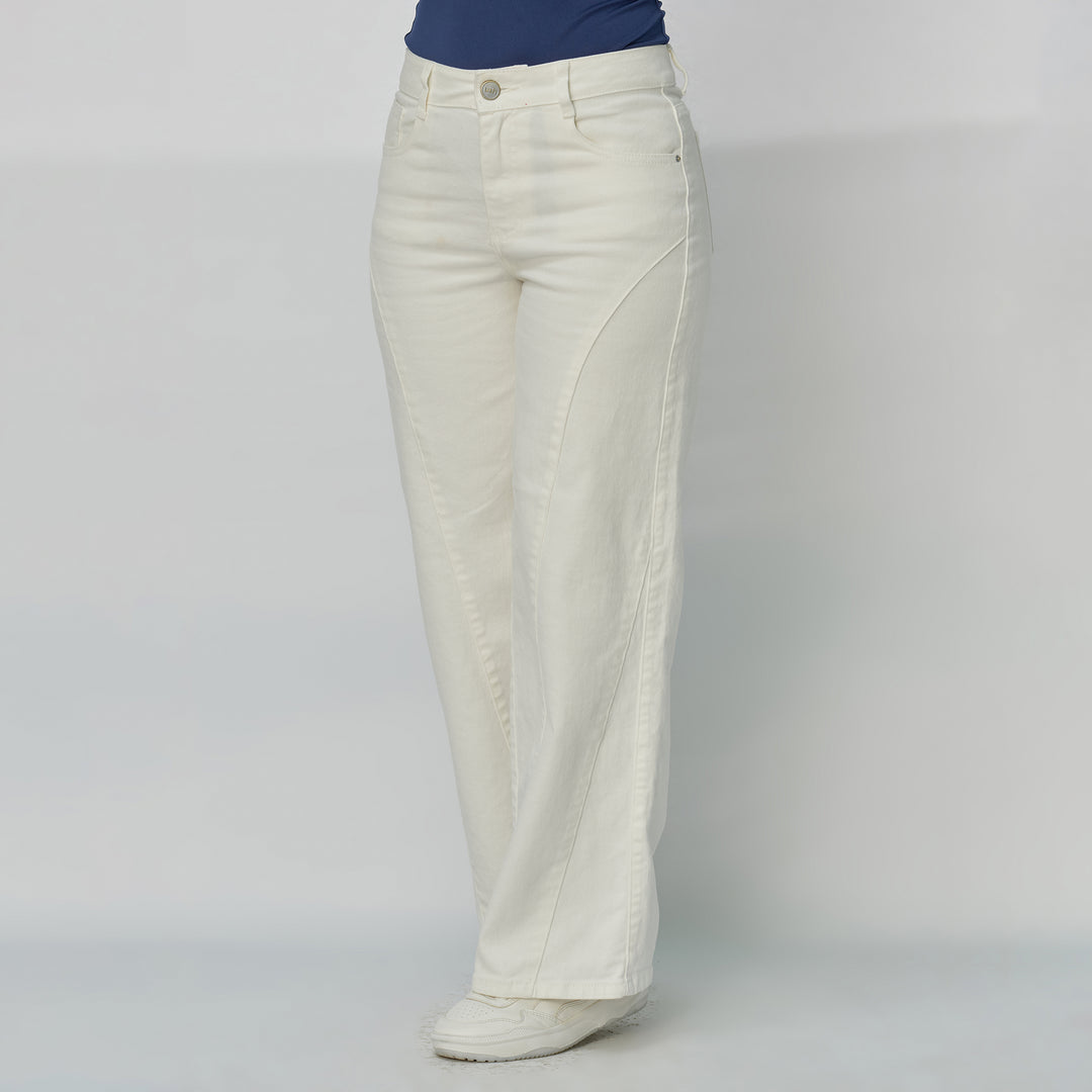 Ref: 552936 Jean dama Wide Leg tiro alto licrado con detalle de costuras, color Ivory
