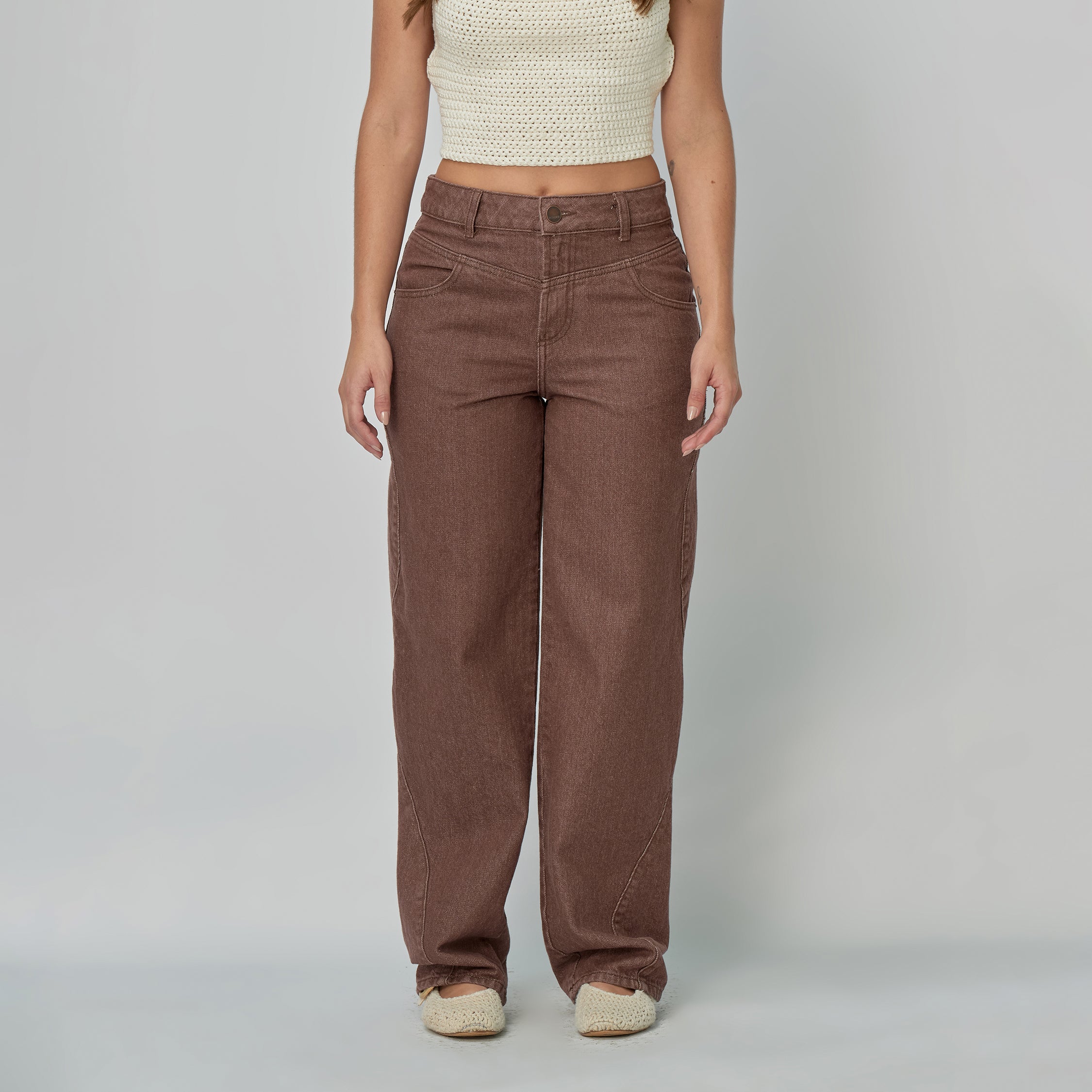 Ref: 552904 Jean dama Straight tiro alto rígido, color Mocca