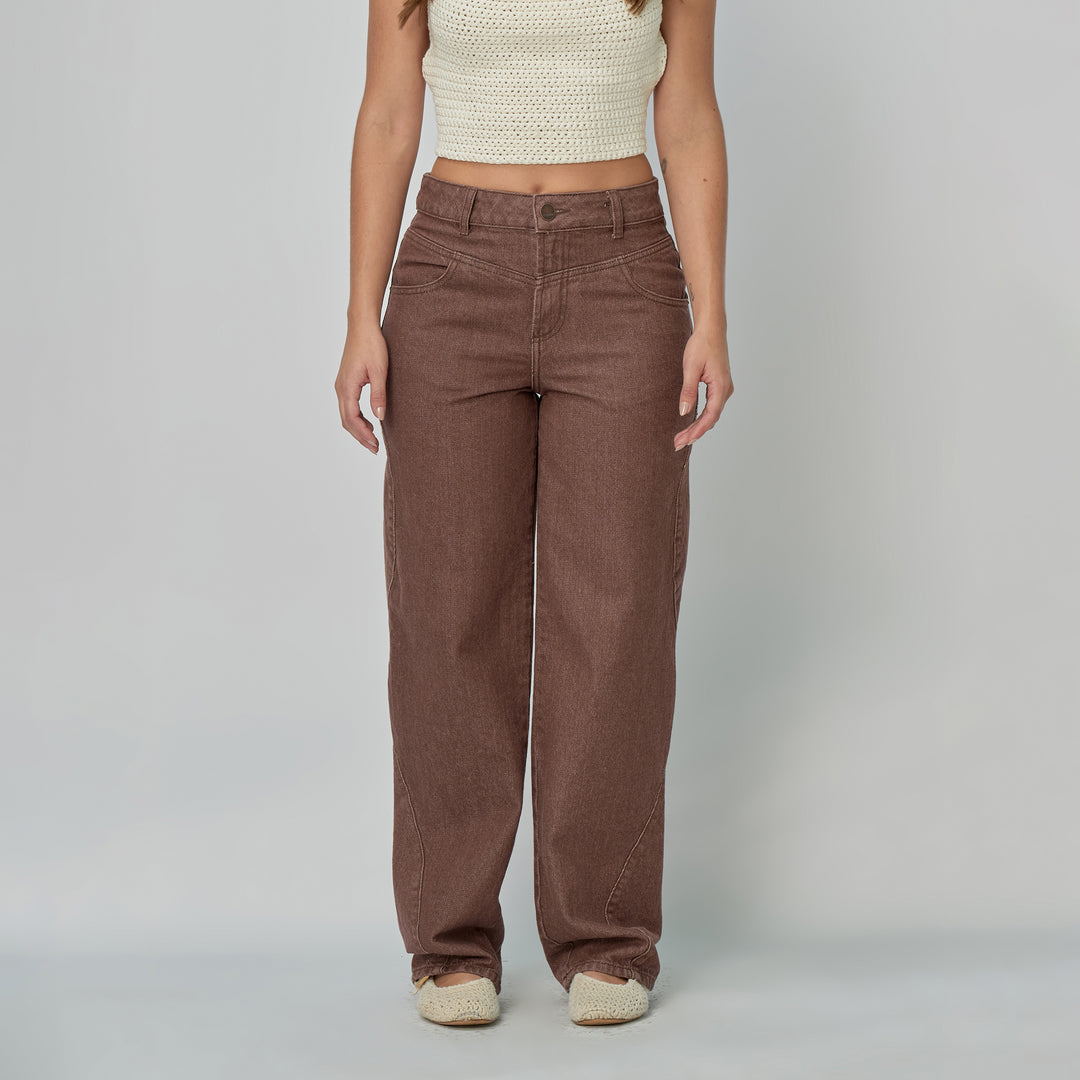 Ref: 552904 Jean dama Straight tiro alto rígido, color Mocca