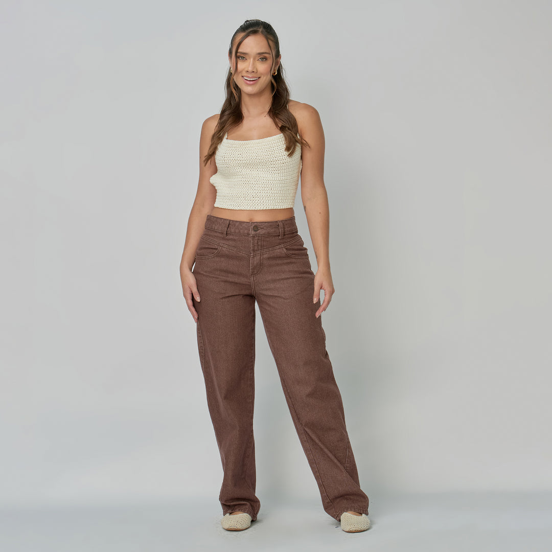 Ref: 552904 Jean dama Straight tiro alto rígido, color Mocca