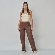 Ref: 552904 Jean dama Straight tiro alto rígido, color Mocca