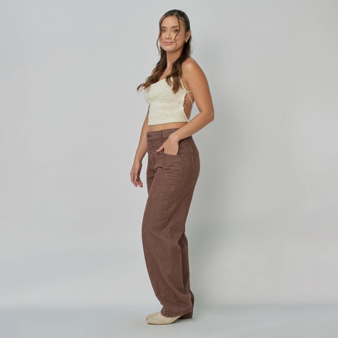 Ref: 552904 Jean dama Straight tiro alto rígido, color Mocca