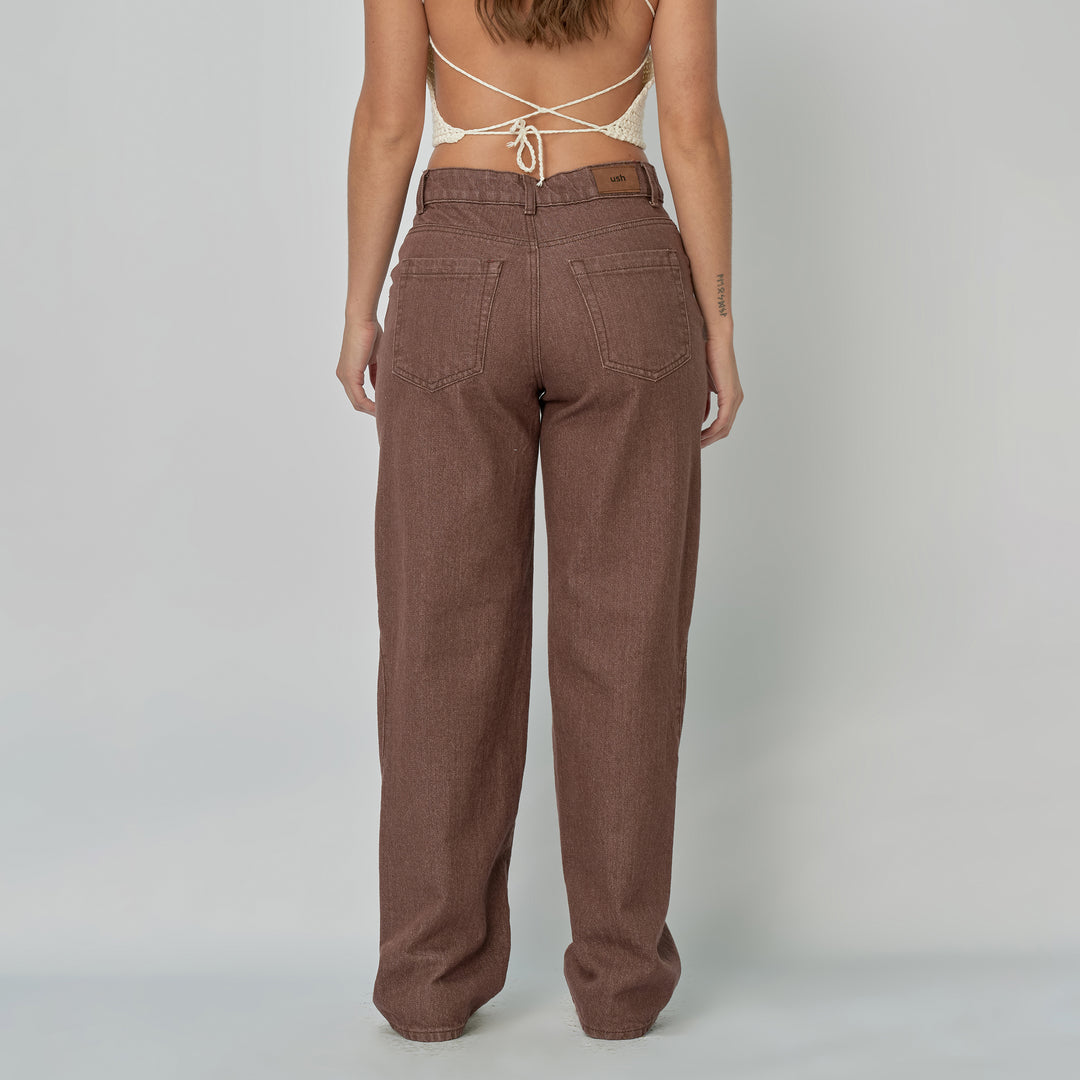 Ref: 552904 Jean dama Straight tiro alto rígido, color Mocca