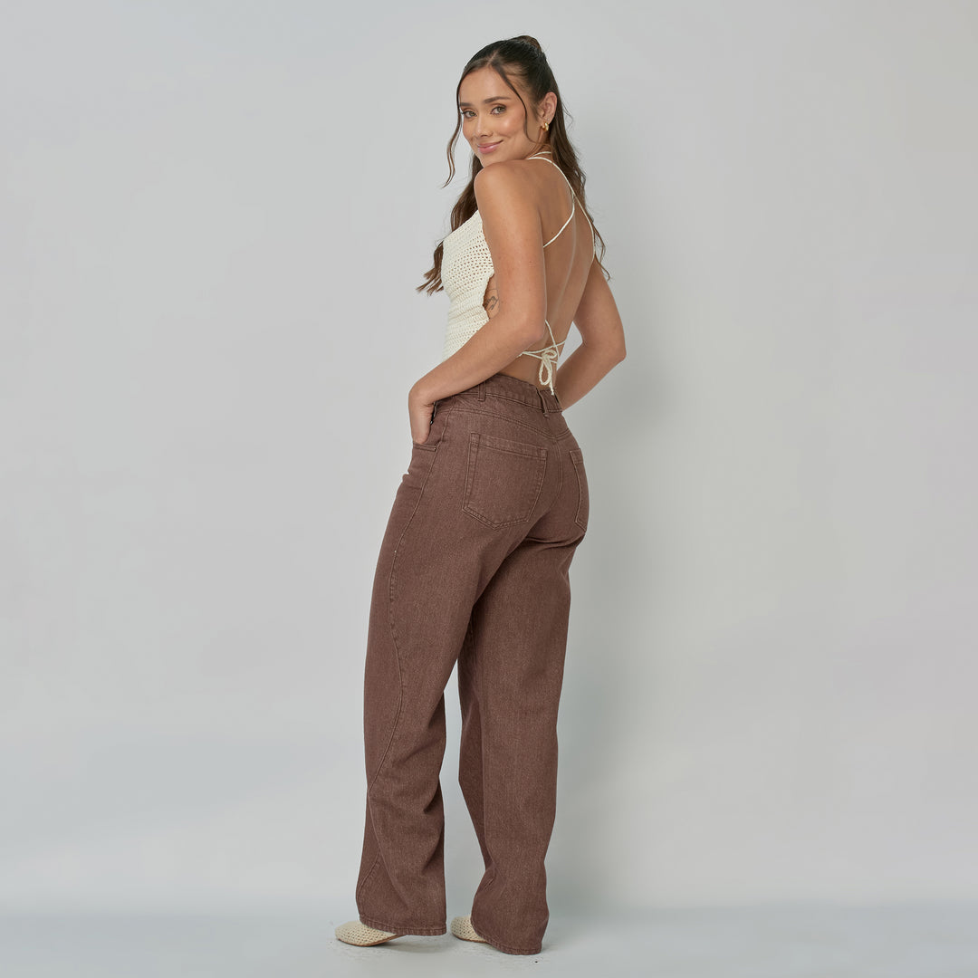 Ref: 552904 Jean dama Straight tiro alto rígido, color Mocca