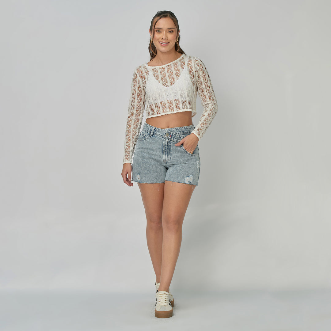 REF: 556295 Short corto dama rígido con pretina asimétrica, color Azul claro