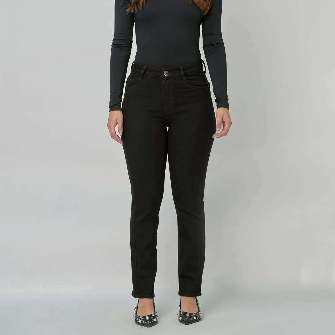 REF: 552924 Jean dama Straight tiro medio licrado. color Negro