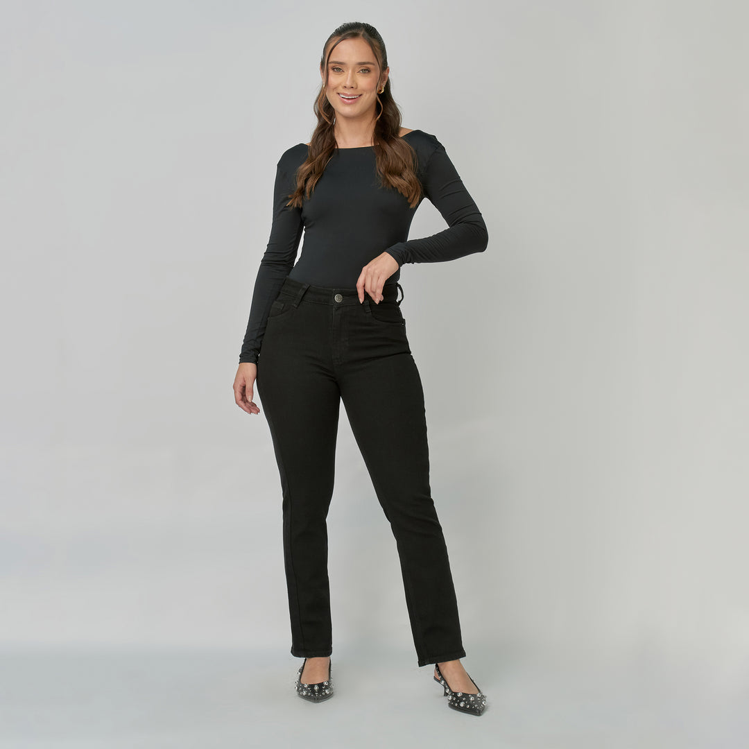 REF: 552924 Jean dama Straight tiro medio licrado. color Negro