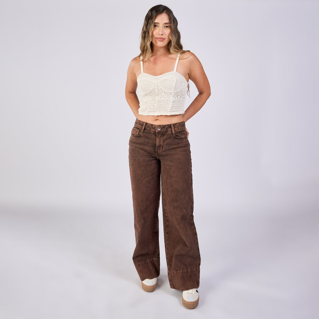 JEAN DAMA WIDE LEG TIRO MEDIO MOCCA Ref: 552704