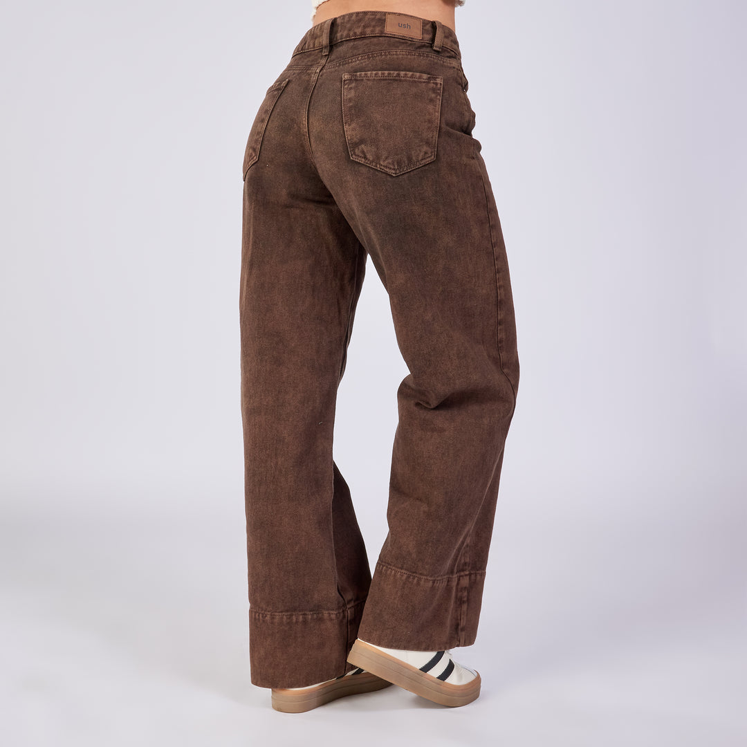 JEAN DAMA WIDE LEG TIRO MEDIO MOCCA Ref: 552704
