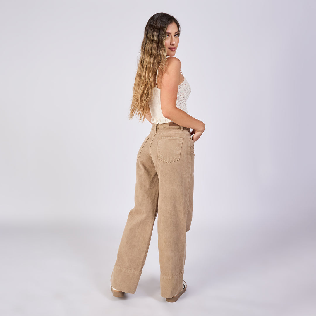 JEAN DAMA WIDE LEG TIRO MEDIO KAKI Ref: 552704