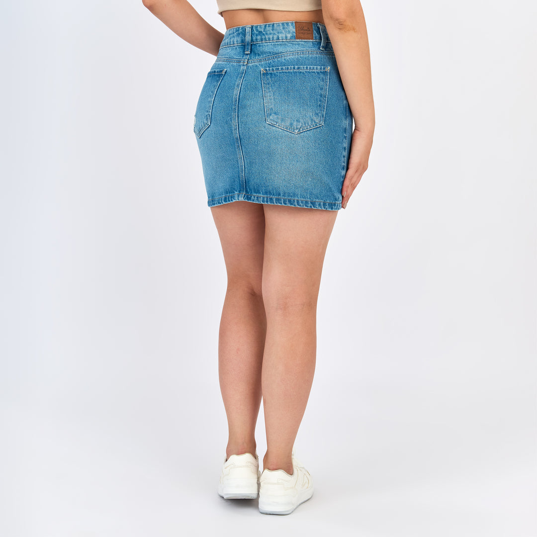 Ref: 558065 Falda corta en denim rígido, color azul medio 100% algodón