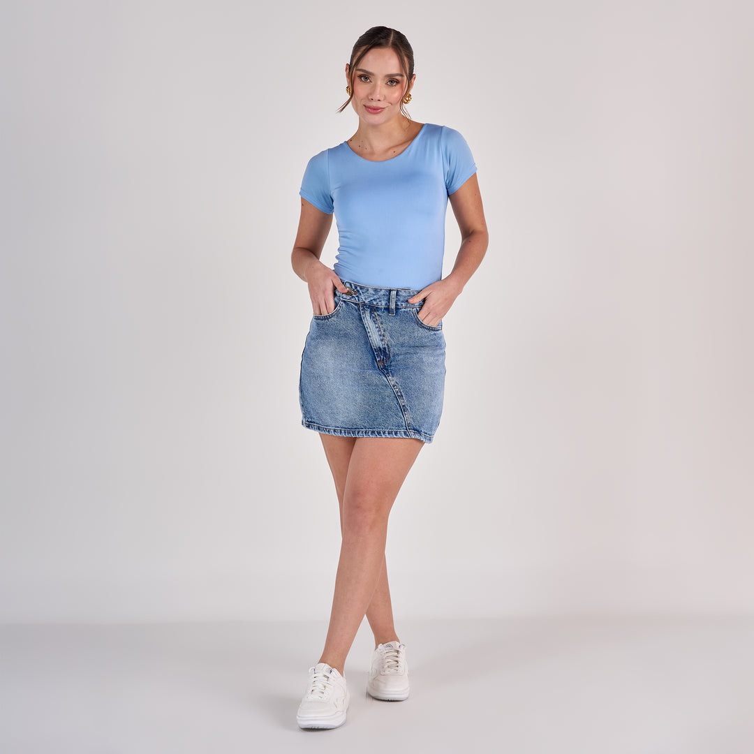 Ref: 558071 Falda dama rígida 100% algodón, color Azul medio
