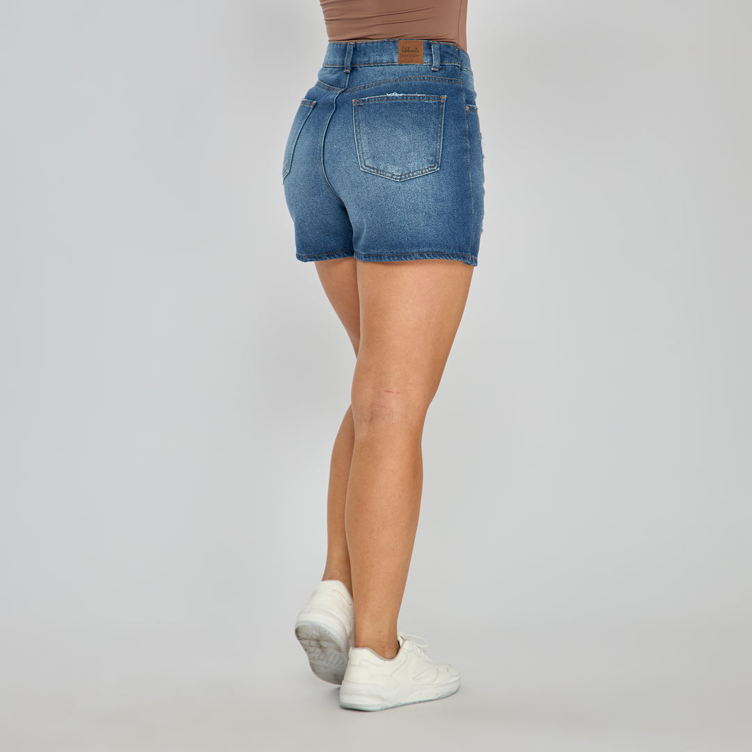 Ref: 556220 Falda short rígida cargo en denim, color azul oscuro