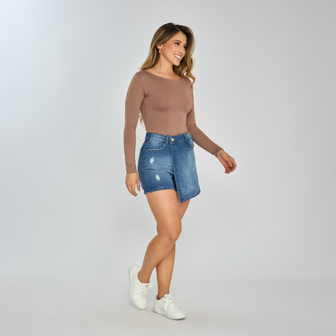 Ref: 556220 Falda short rígida cargo en denim, color azul oscuro