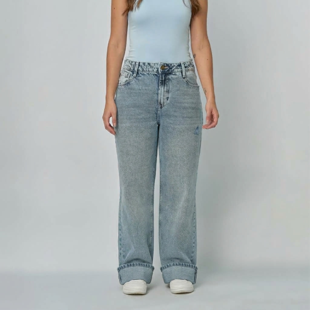 Ref: 552861 Jean dama straight tiro alto rígido, color Azul claro