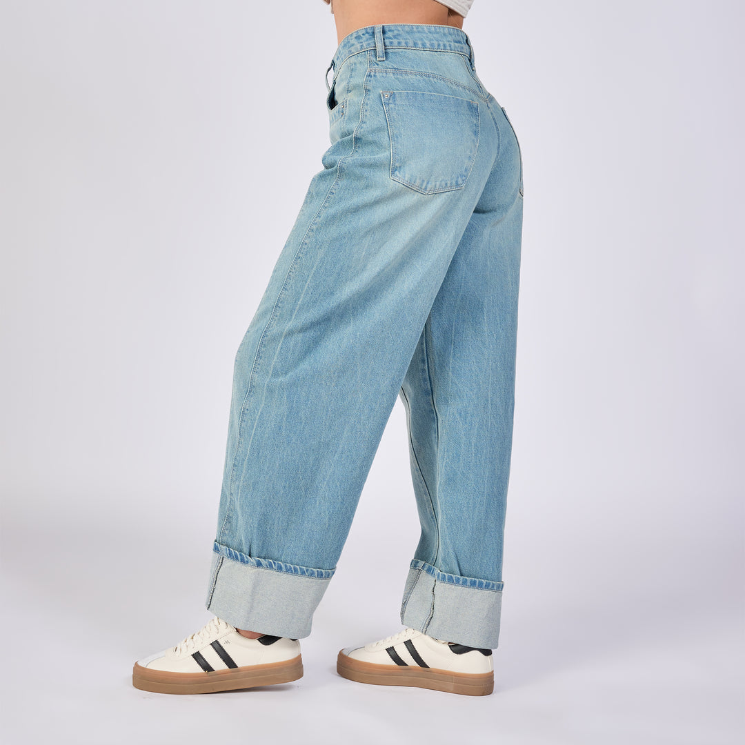 Ref: 552692 Jean barrel rígido tiro medio 100% algodón, color azul dirty