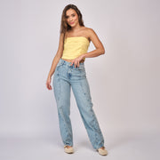 REF: 552829 Jean straight tiro alto rígido, color Azul claro