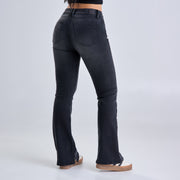 Ref: 552636 Jean colombiano flare boot tiro medio en denim stretch, color gris oscuro