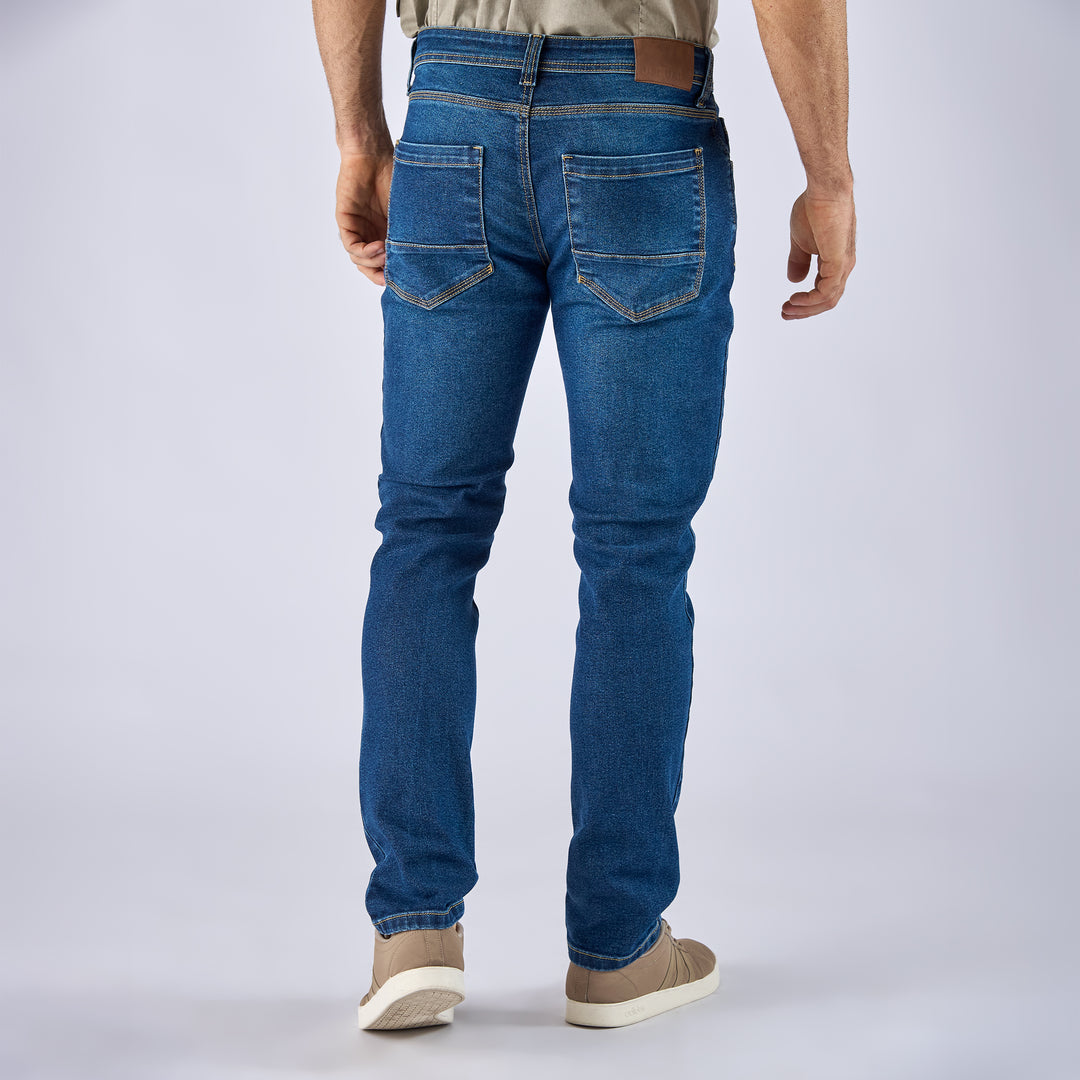 Ref: 600757 Jean colombiano hombre slim fit en denim licrado, color azul oscuro