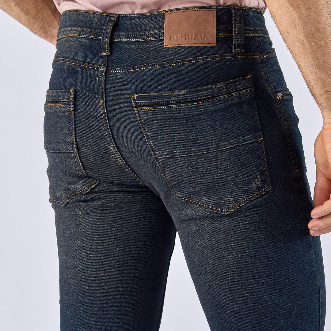 Ref: 600761 Jean colombiano hombre slim fit en denim licrado, color azul oscuro