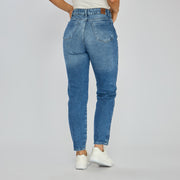 Ref: 552593 Jean mom fit tiro alto en denim rígido, color azul oscuro