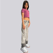 Ref: 350102 Jean niña wide leg en denim rígido gris claro
