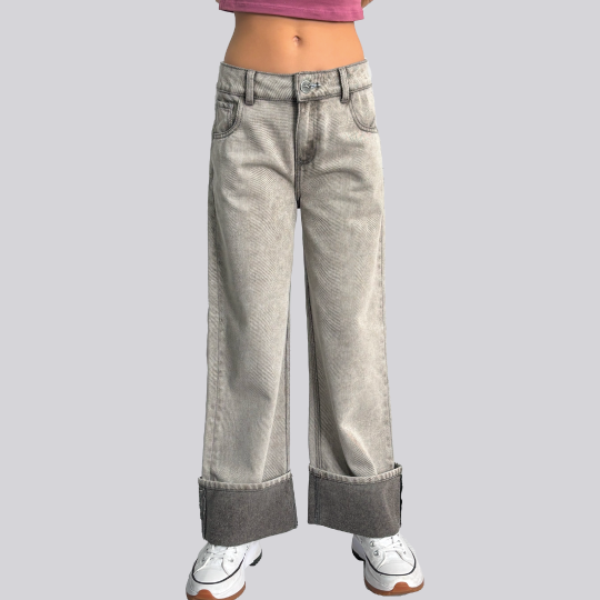 Ref: 350102 Jean niña wide leg en denim rígido gris claro