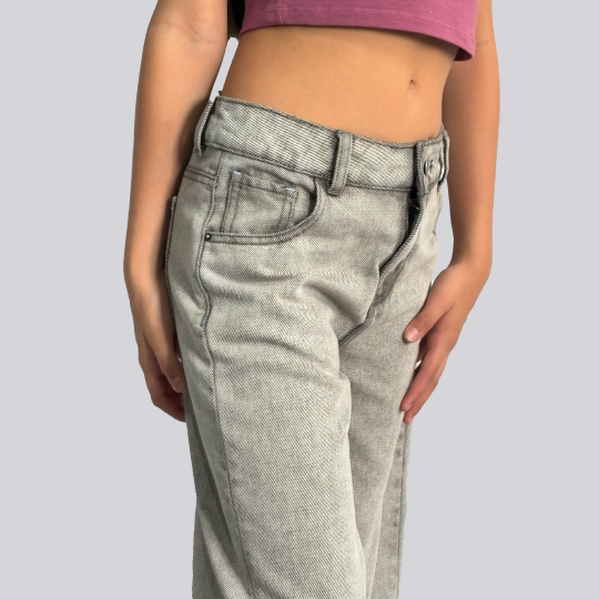 Ref: 350102 Jean niña wide leg en denim rígido gris claro