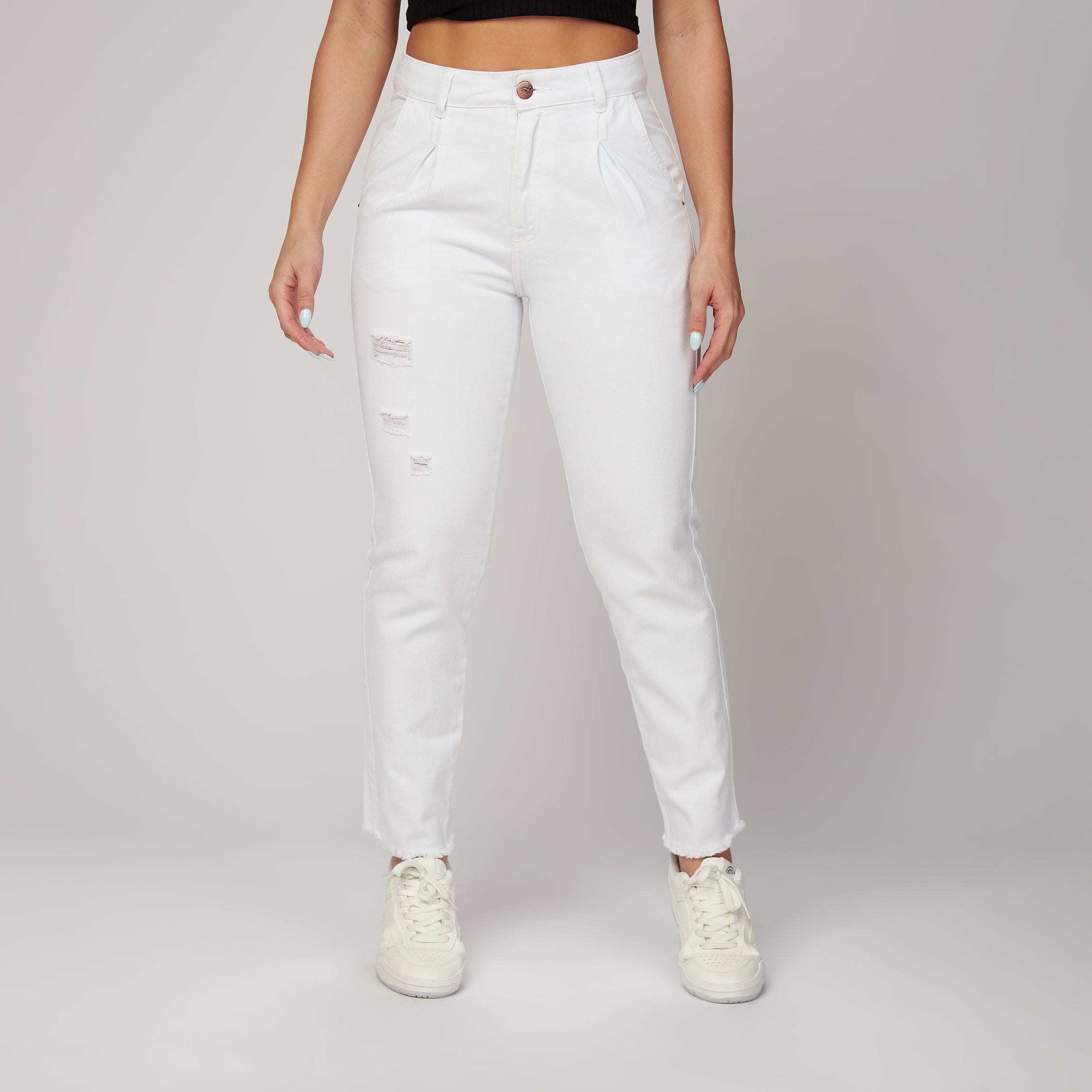 Ref: 552429 Jean rígido baggy bota tubo tiro alto en índigo blanco