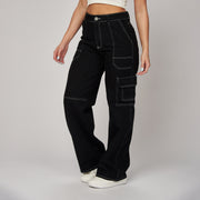 Ref: 552464 Jean rígido cargo wide leg tiro alto en índigo negro