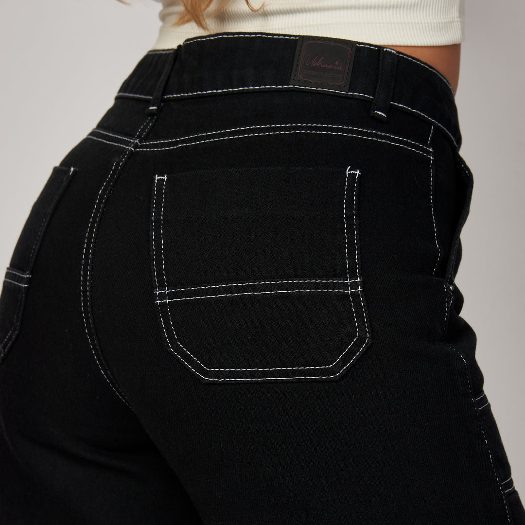 Ref: 552464 Jean rígido cargo wide leg tiro alto en índigo negro