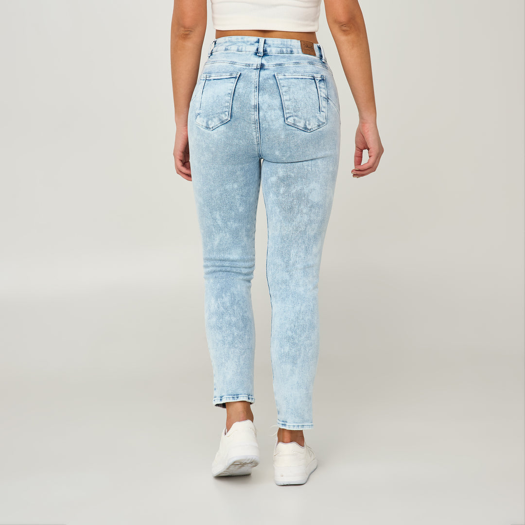 REF: 552506 Jean skinny tiro alto en denim stretch, color azul claro