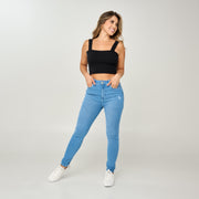 REF: 552572 Jean skinny tiro alto en denim stretch, color azul claro