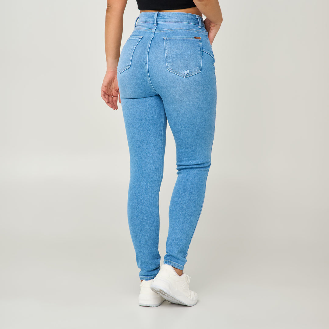REF: 552572 Jean skinny tiro alto en denim stretch, color azul claro