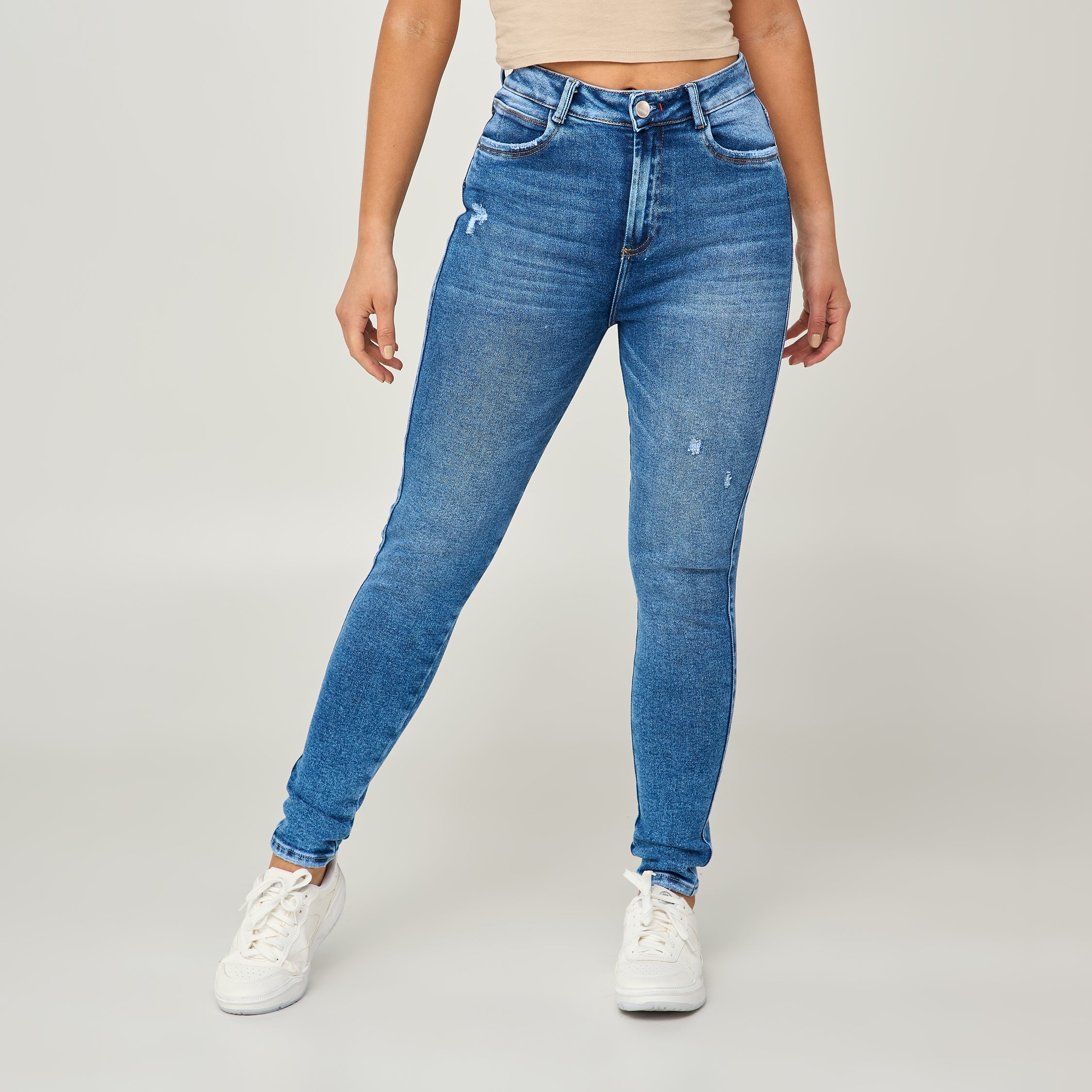 REF: 552571 Jean skinny tiro alto en denim stretch, color azul medio